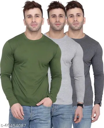 Solid Round Neck Men's T-Shirts - Pack of 3 (Assorted Colors)