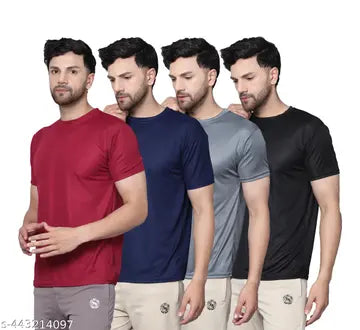 Polyester Fashionable Men's T-Shirts - Pack of 4 (Assorted Colors)