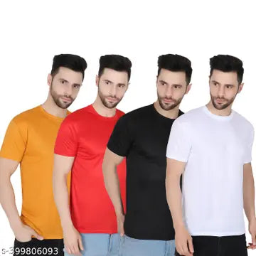 Solid Round Neck Men's T-Shirts - Pack of 4 (Assorted Colors)