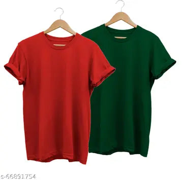 100% Cotton Solid Men's T-Shirts - Pack of 2 (Assorted Colors)