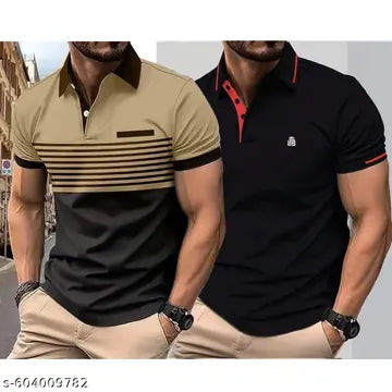 Cotton Solid Men's Polo T-Shirts - Pack of 2 (Assorted Colors)