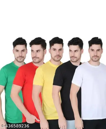 Cotton Blend Men's T-Shirts - Pack of 5 (Assorted Colors)