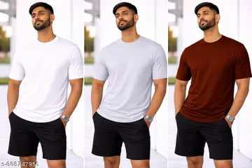 Cotton Blend Men's T-Shirts - Pack of 3 (Assorted Colors)