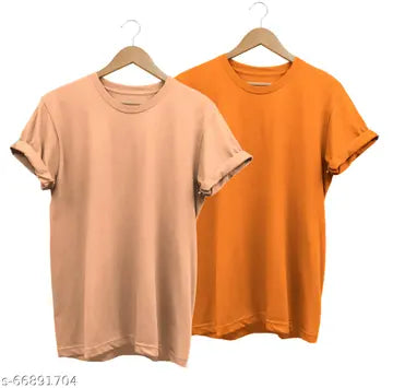 100% Cotton Solid Men's T-Shirts - Pack of 2 (Assorted Colors)