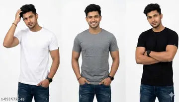 Cotton Round Neck Men's T-Shirts - Pack of 3 (Assorted Colors)