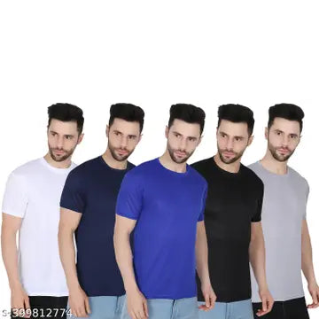 Solid Round Neck Men's T-Shirts - Pack of 5 (Assorted Colors)