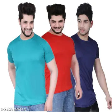 Solid Round Neck Men's T-Shirts - Pack of 3 (Assorted Colors)
