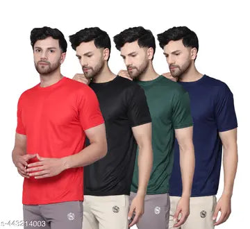 Polyester Fashionable Men's T-Shirts - Pack of 4 (Assorted Colors)
