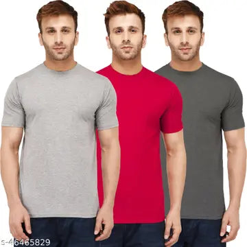 Solid Round Neck Men's T-Shirts - Pack of 3 (Assorted Colors)